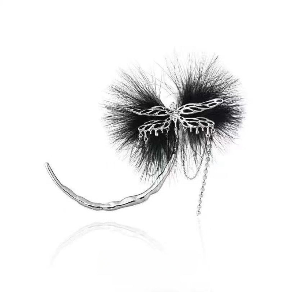 Women Sweet Cute Fluffy Metal Dragonfly Hairpin