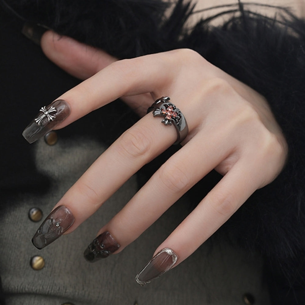 Black Gothic Style Star & Cross Ring