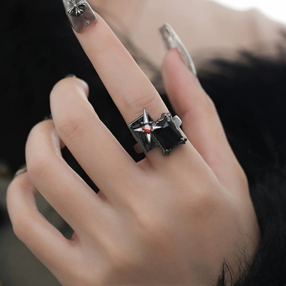 Dark Style Square Diamond Quadrangle Ring