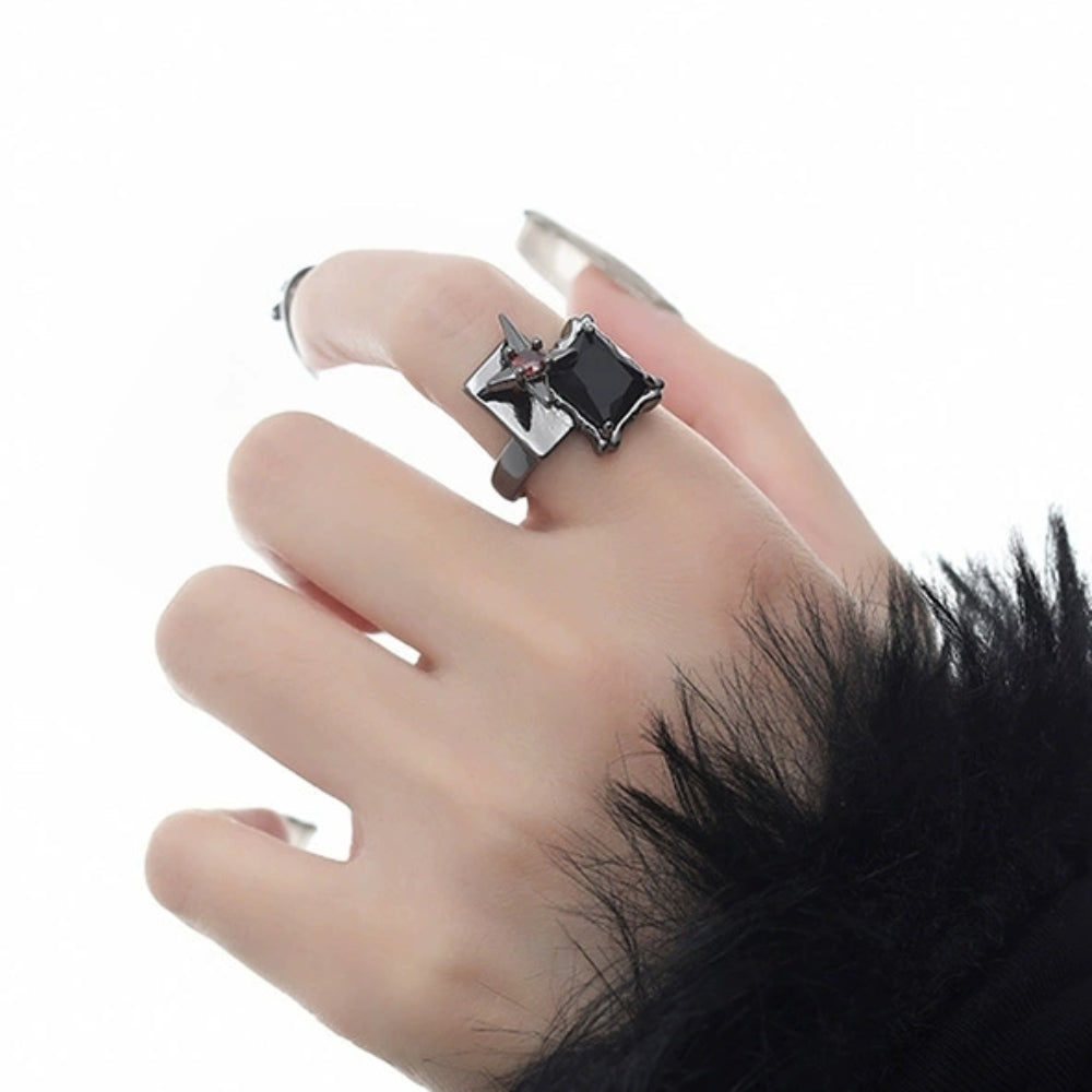 Dark Style Square Diamond Quadrangle Ring