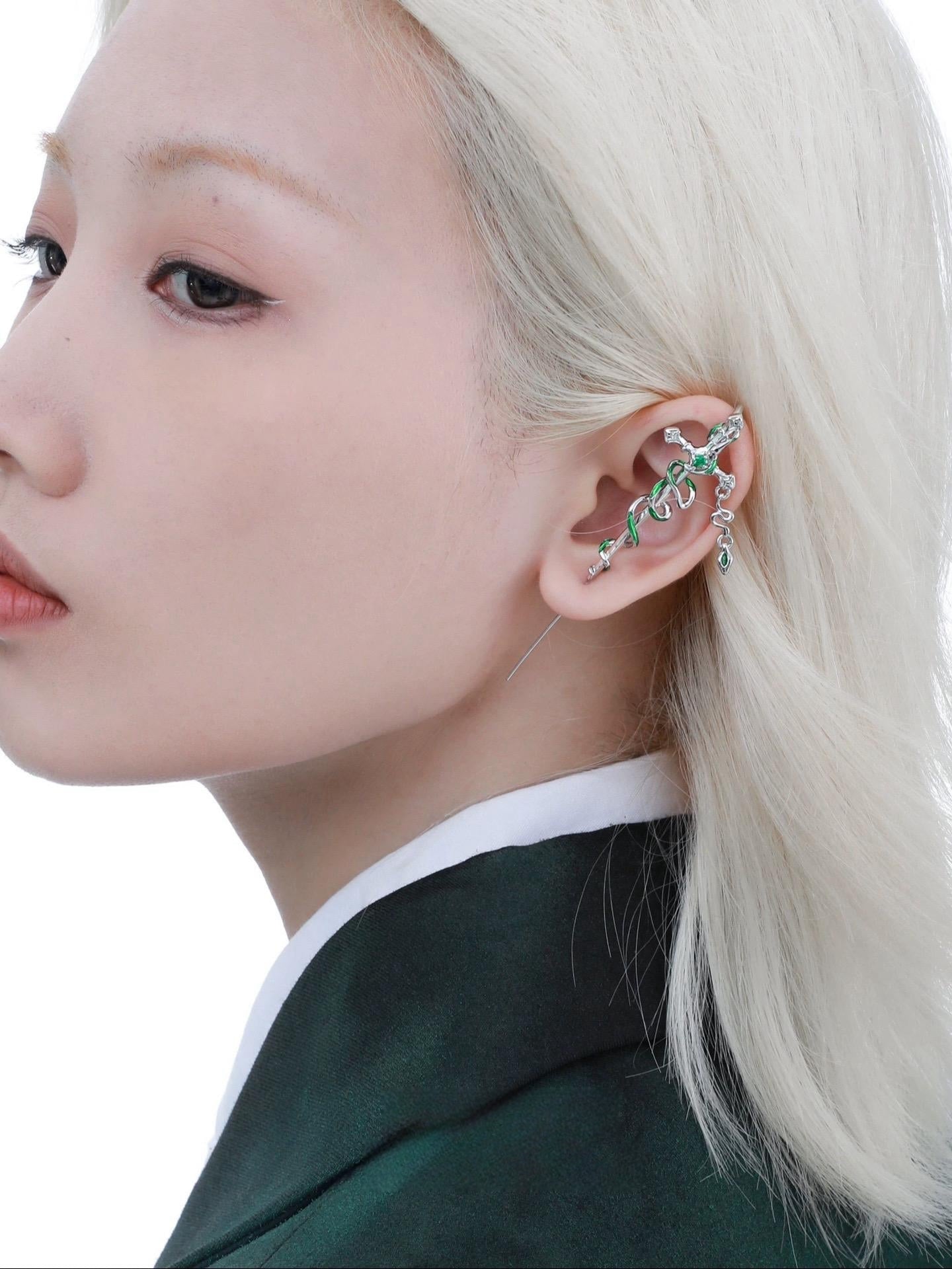 BAIZHU Designer Black Slytherin & Sword Stud Earring