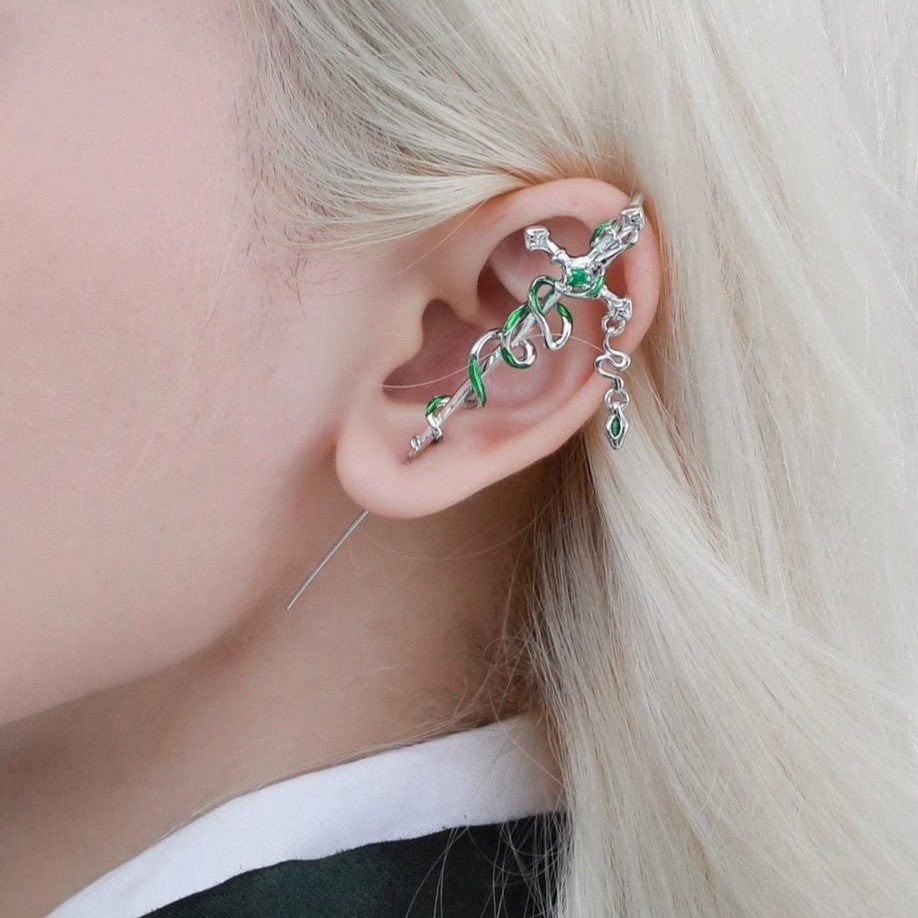 BAIZHU Designer Black Slytherin & Sword Stud Earring