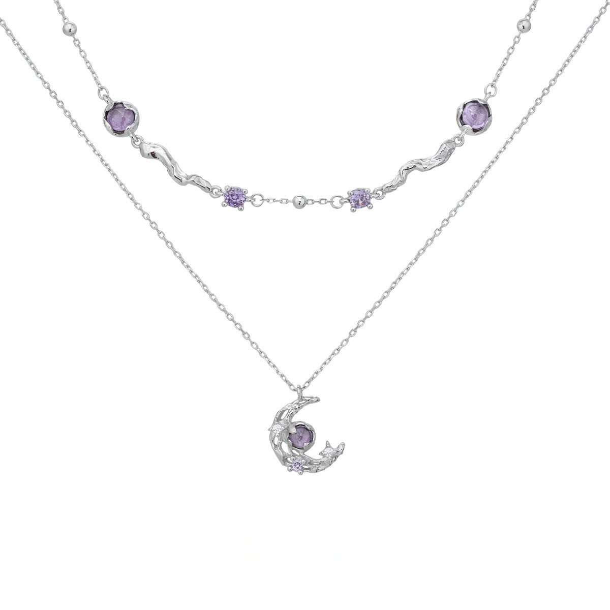 Designer Sweet Girl Purple S925 Silver Moon Necklace