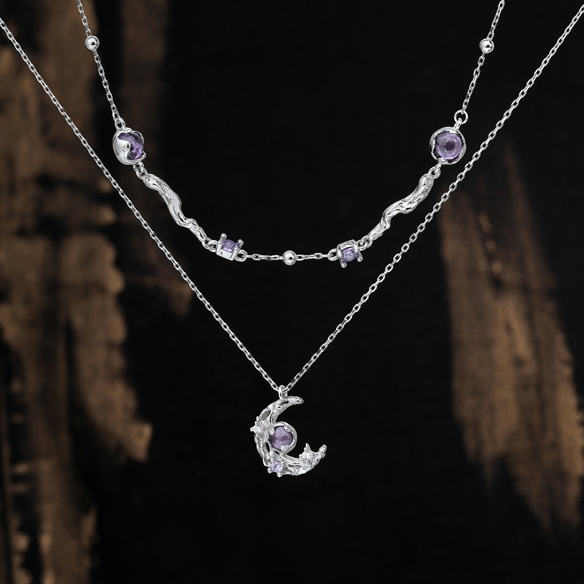 Designer Sweet Girl Purple S925 Silver Moon Necklace