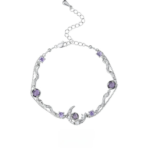 Designer Sweet Girl Purple S925 Silver Moon Bracelet