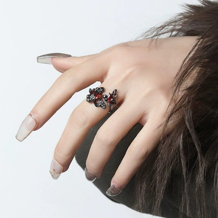 Punk Unisex Red Rhinestone Butterfly Stylish Ring