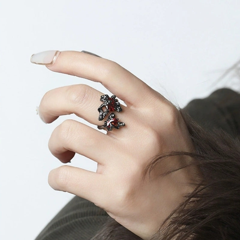 Punk Unisex Red Rhinestone Butterfly Stylish Ring