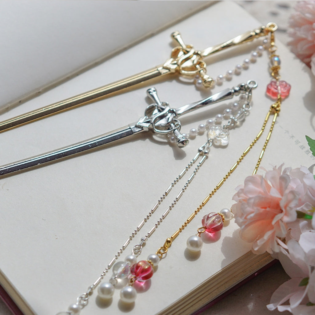 Pretty Designer Flower Tassel Sword Hairpin