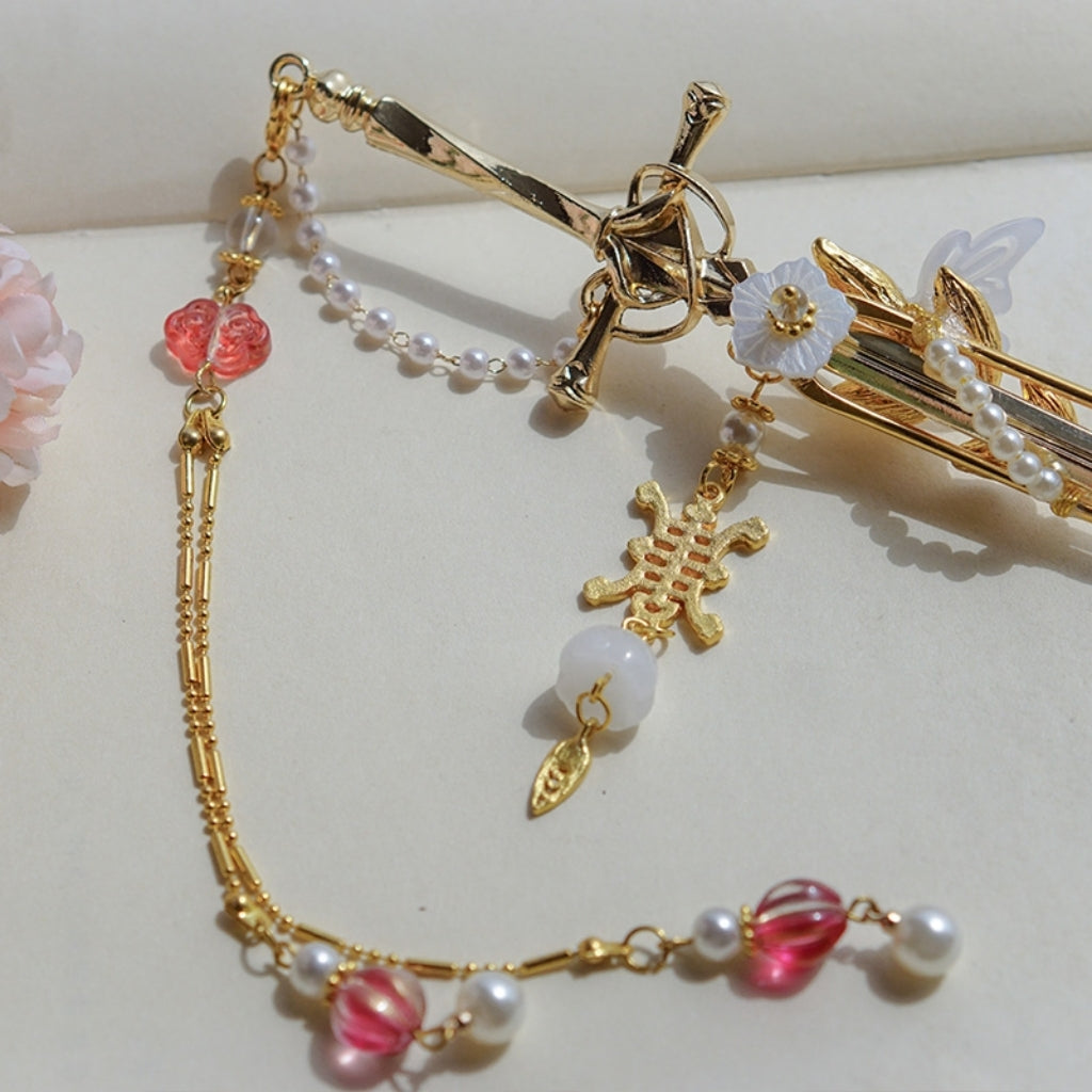 Pretty Designer Flower Tassel Sword Hairpin