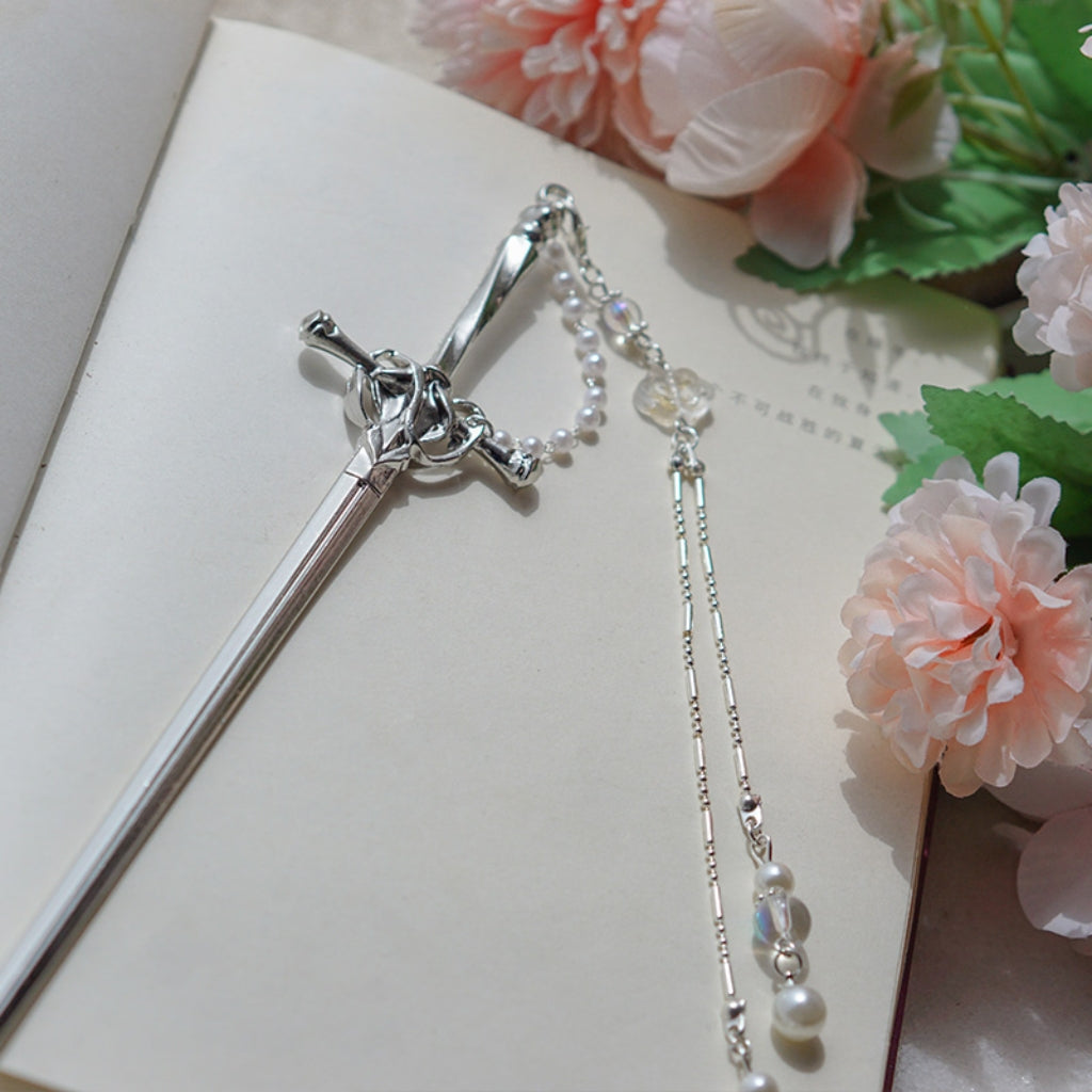 Pretty Designer Flower Tassel Sword Hairpin