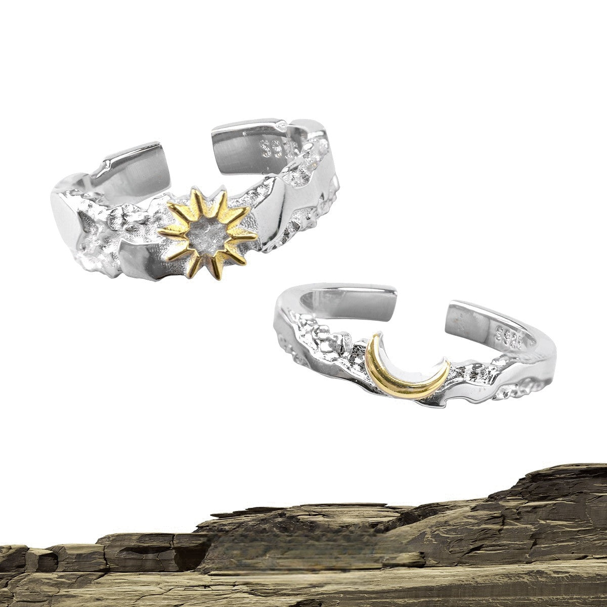 S925 Silver Sun & Moon Designer Couple Ring