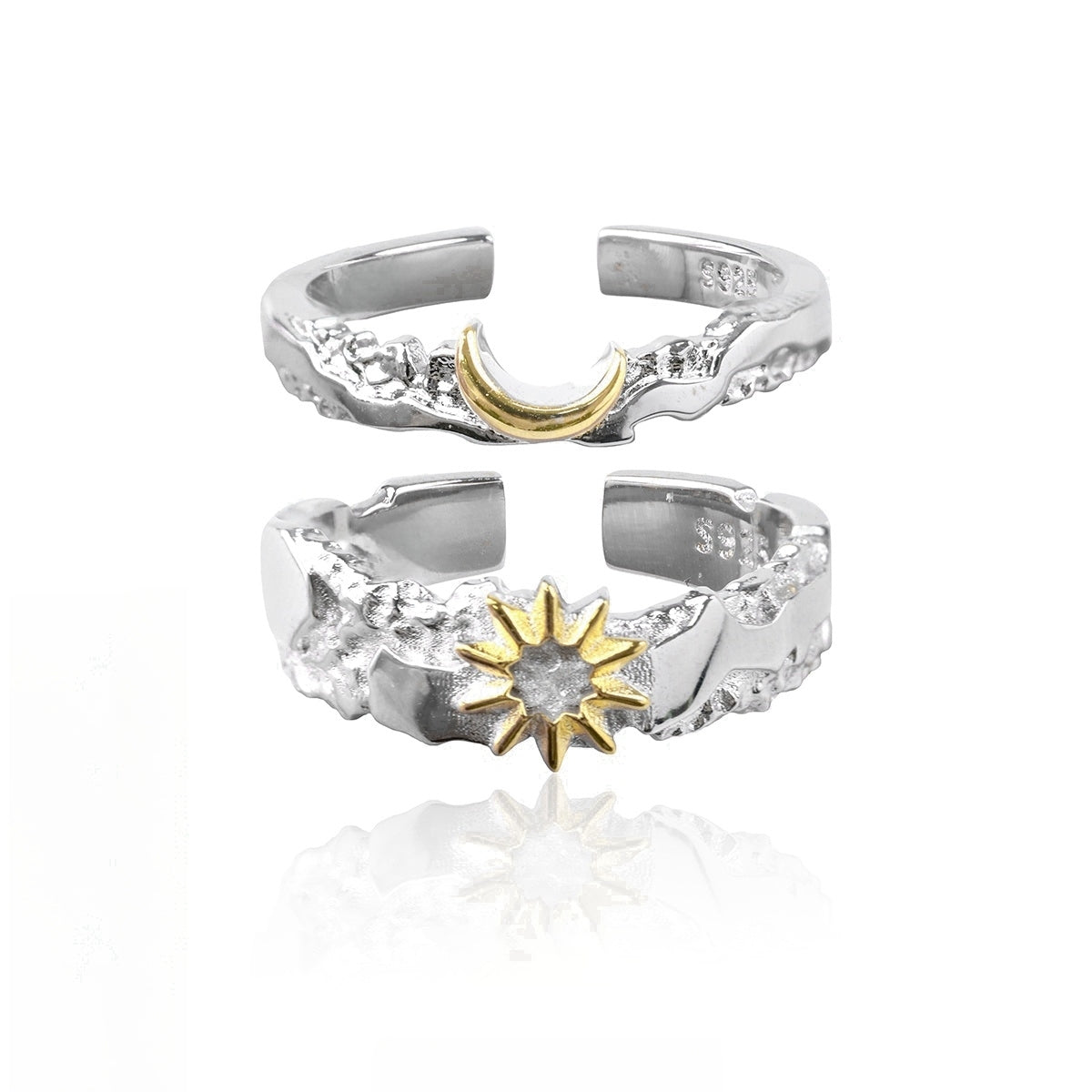 S925 Silver Sun & Moon Designer Couple Ring