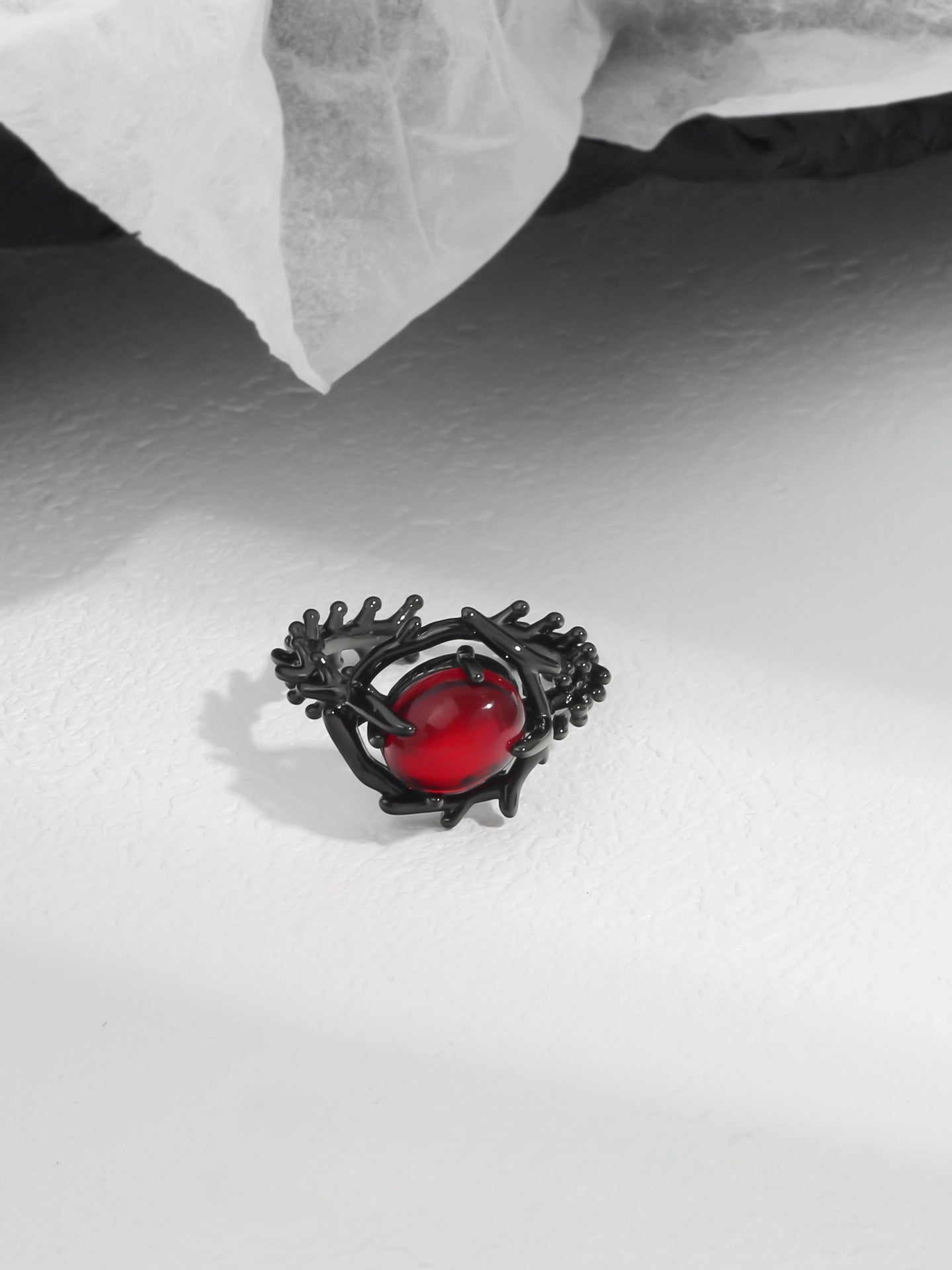 Designer Punk Style Vintage Red Rhinestone Thorns Ring