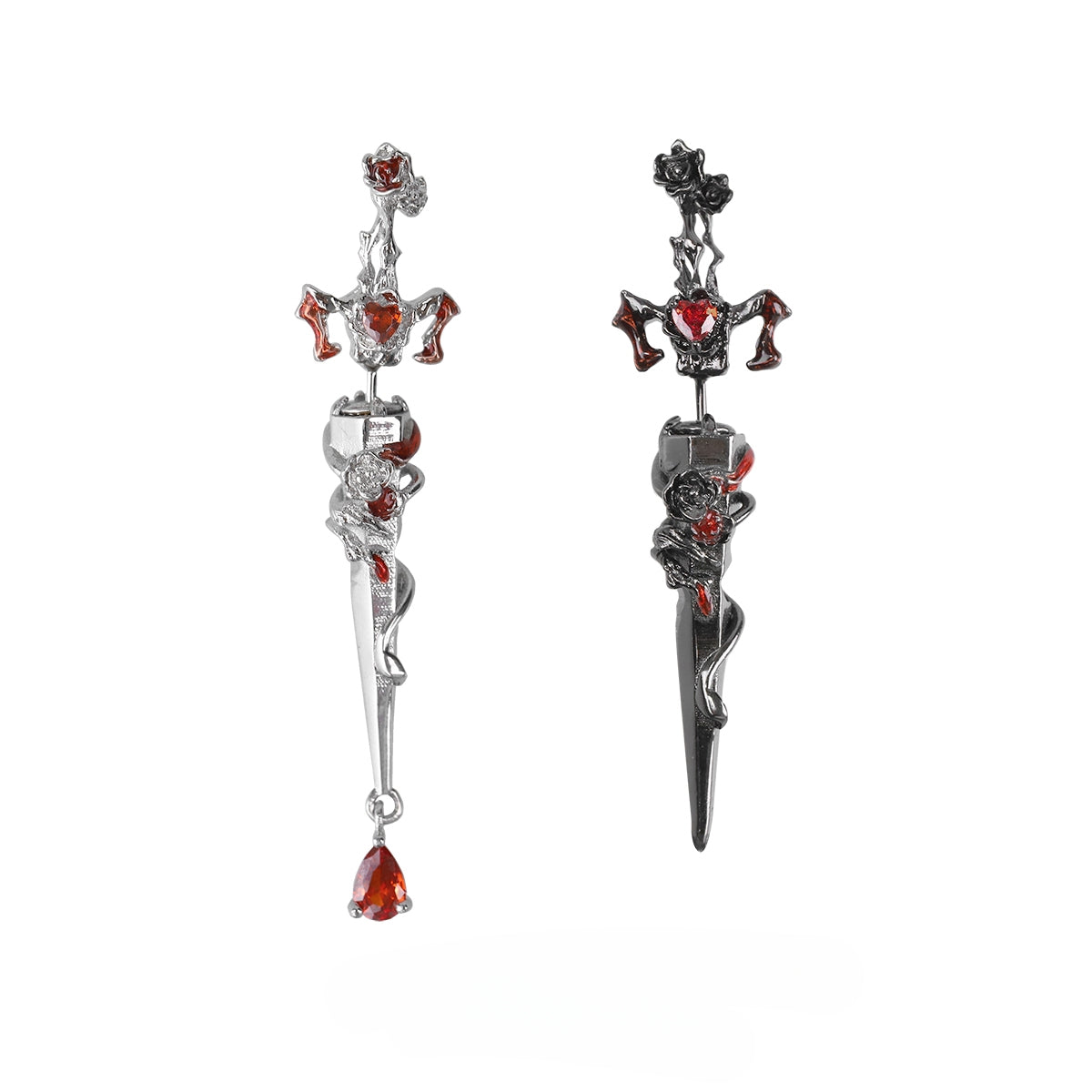 Gothic Vintage Red Heart Sword Designer Ear Stud