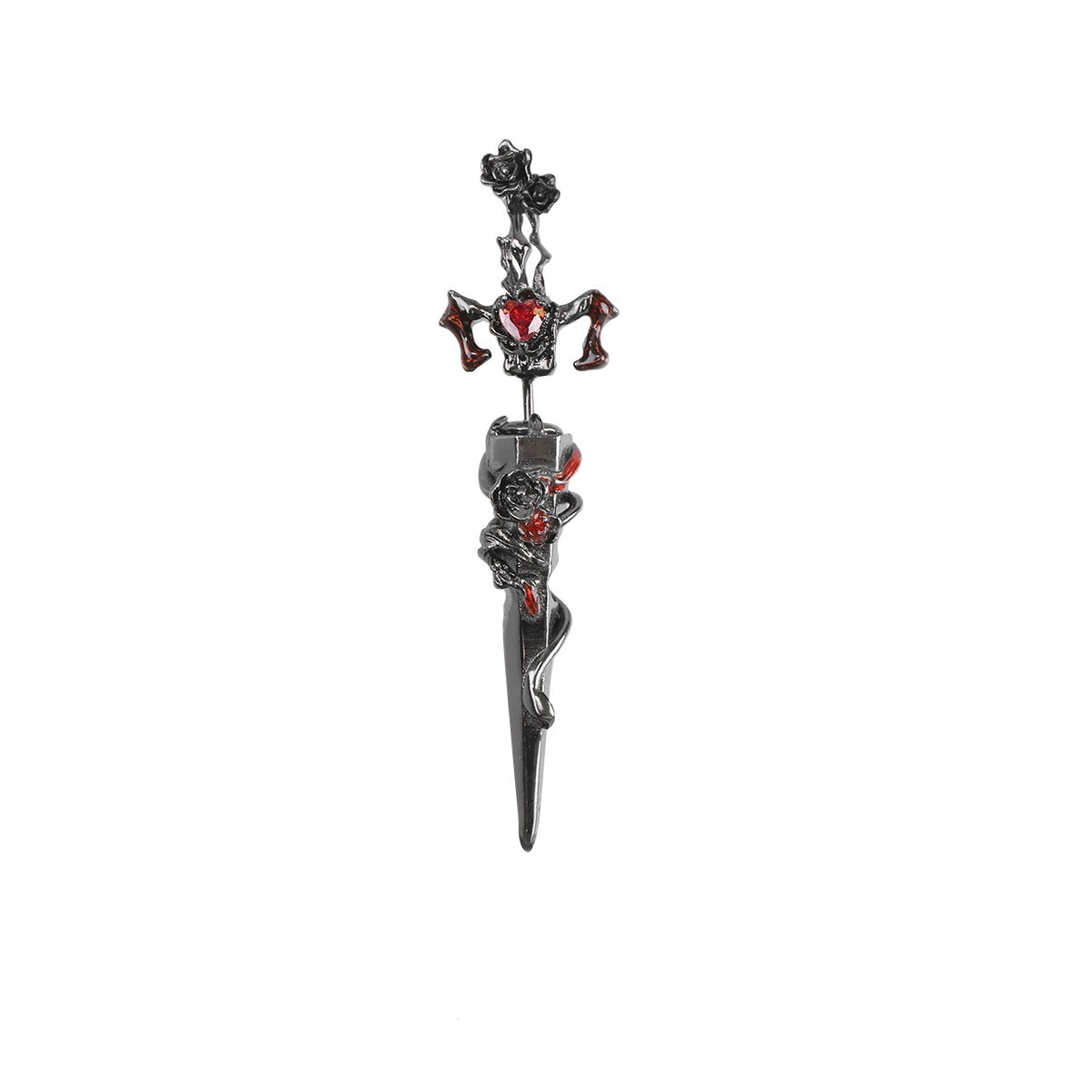 Gothic Vintage Red Heart Sword Designer Ear Stud