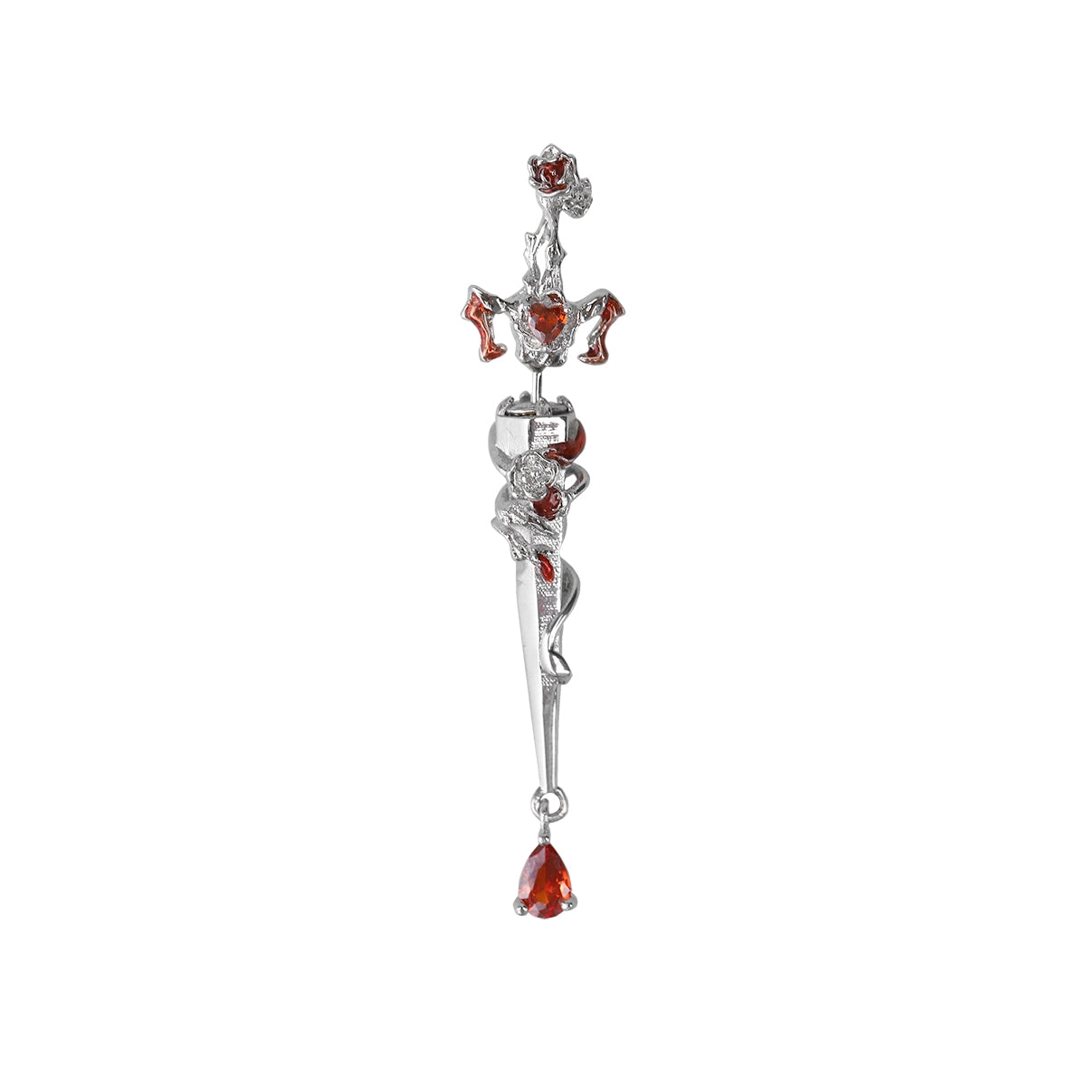 Gothic Vintage Red Heart Sword Designer Ear Stud