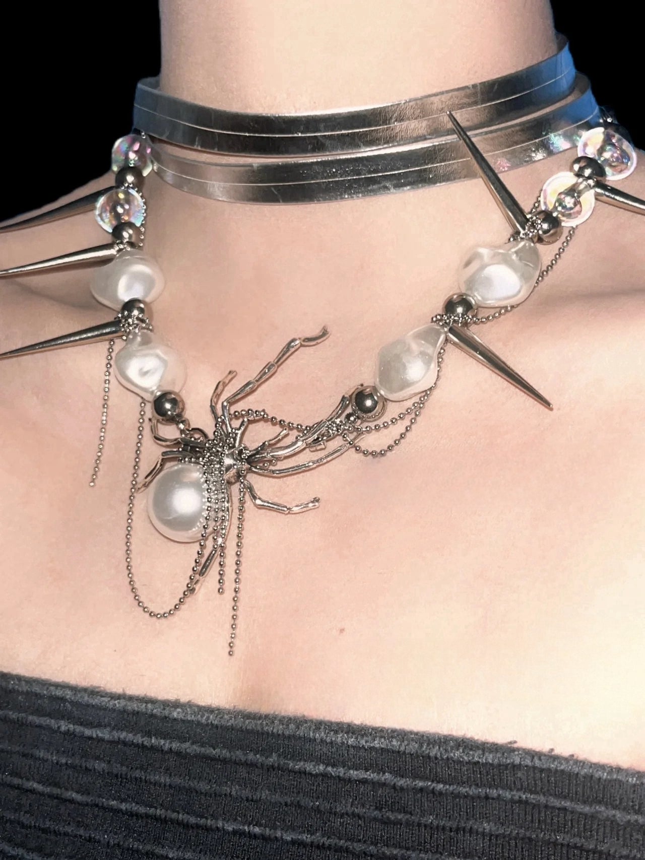 Y2K Punk Spicy Girl White Chic Spider Pearl Necklace Choker