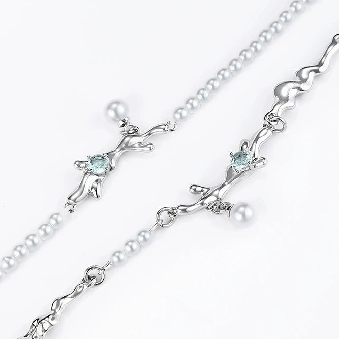 Sweet Girl Blue Square Cube Pearl Necklace