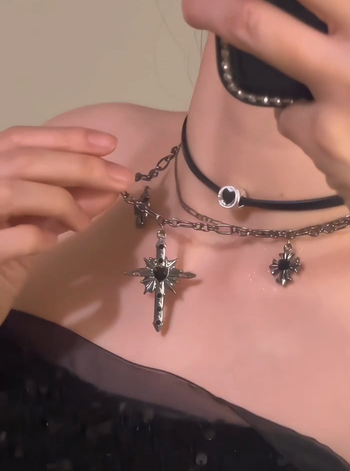 Gothic Dark Cross Unisex Stacking Choker Necklace