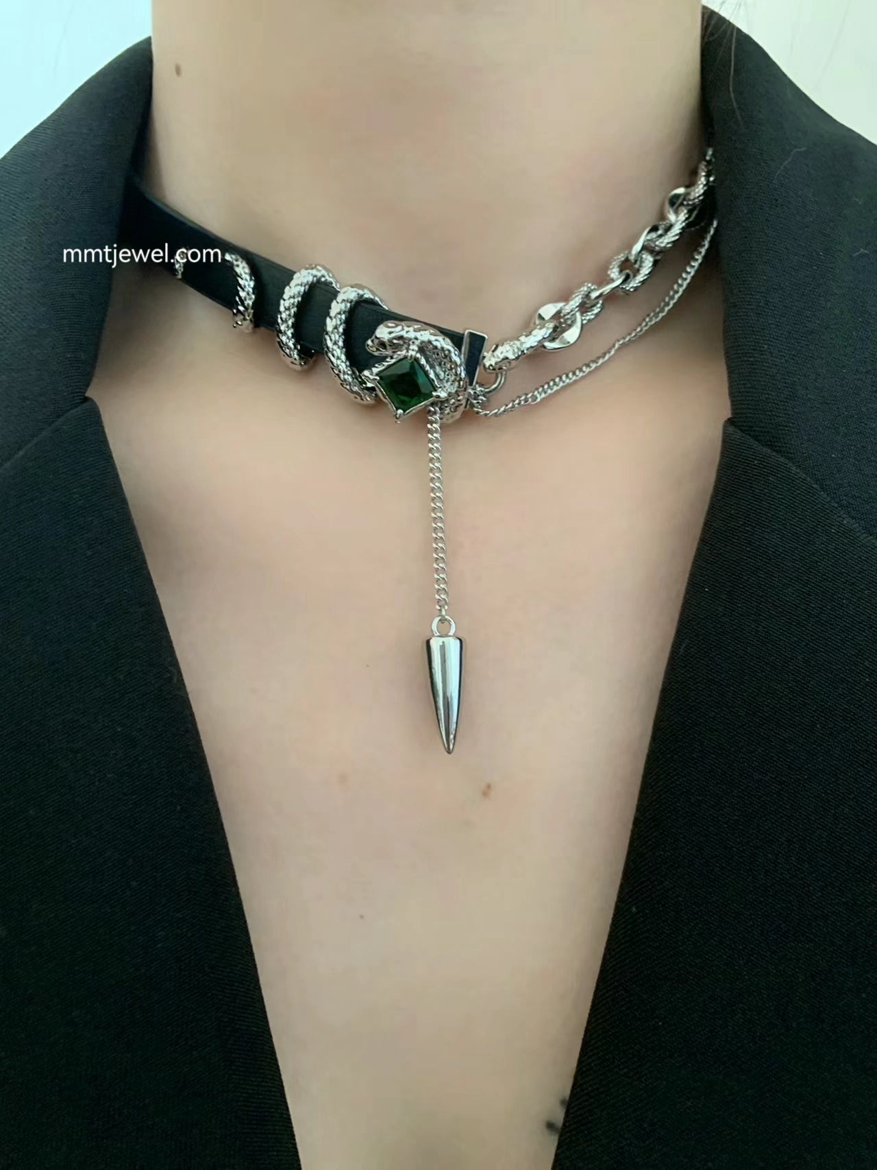 Chic Slytherin Snake Rhinestone Leather Choker