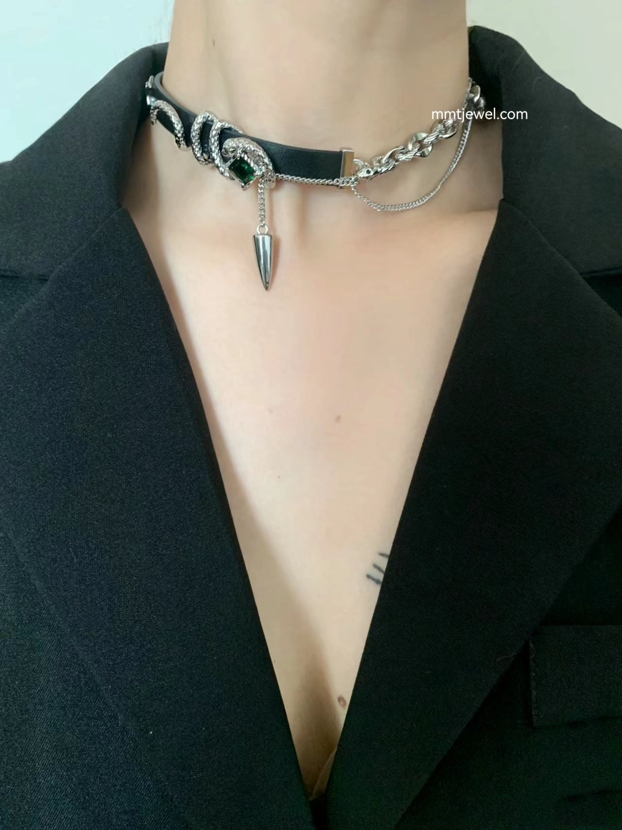 Chic Slytherin Snake Rhinestone Leather Choker