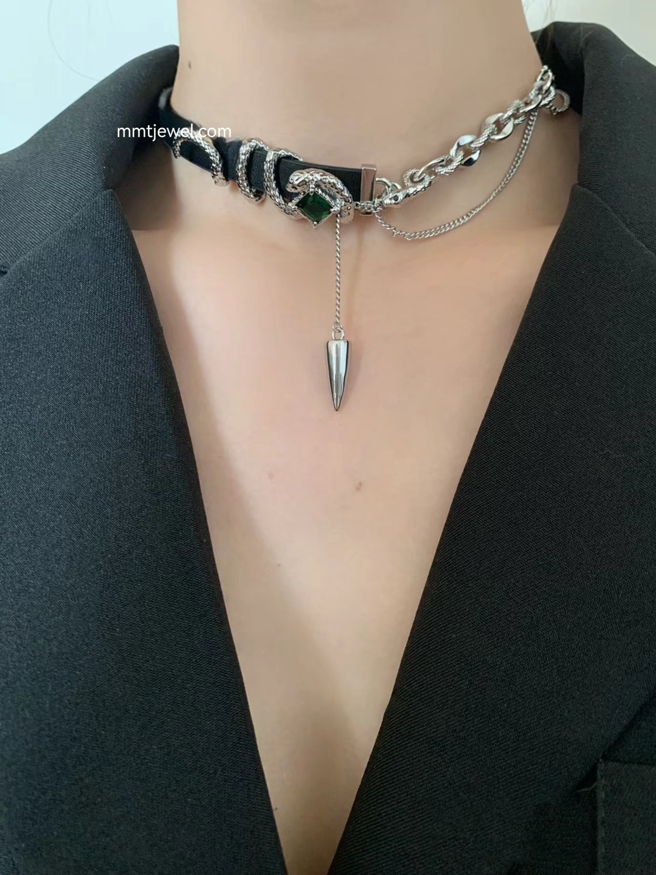 Chic Slytherin Snake Rhinestone Leather Choker