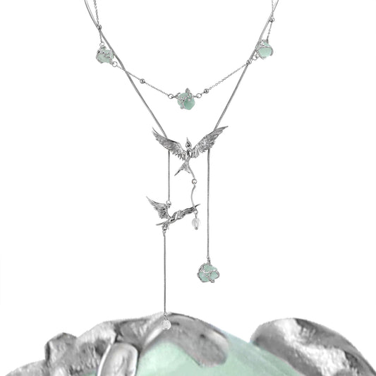 Designer Flying Bird Green Fluorspar Necklace