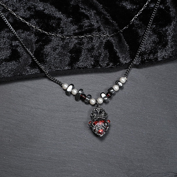 Gothic Girl Black Crown Heart Double Layer Necklace