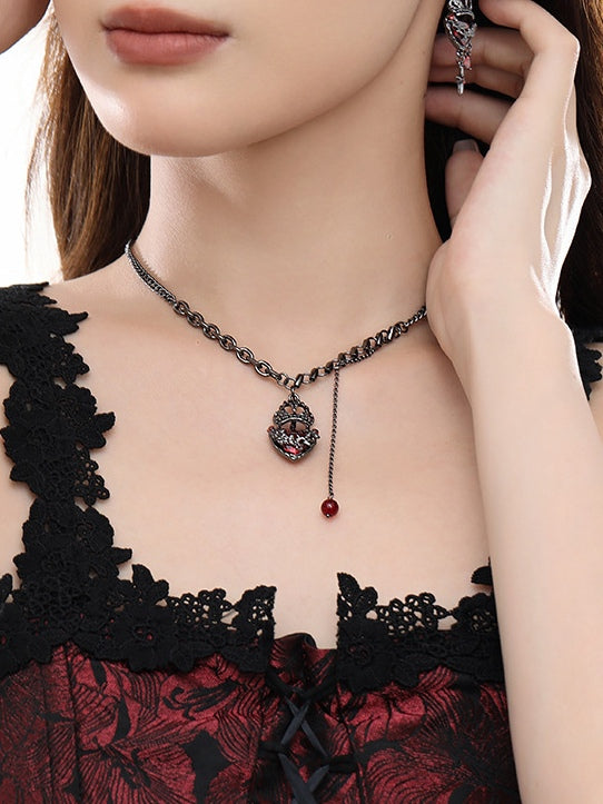 Gothic Girl Black Crown Heart Necklace