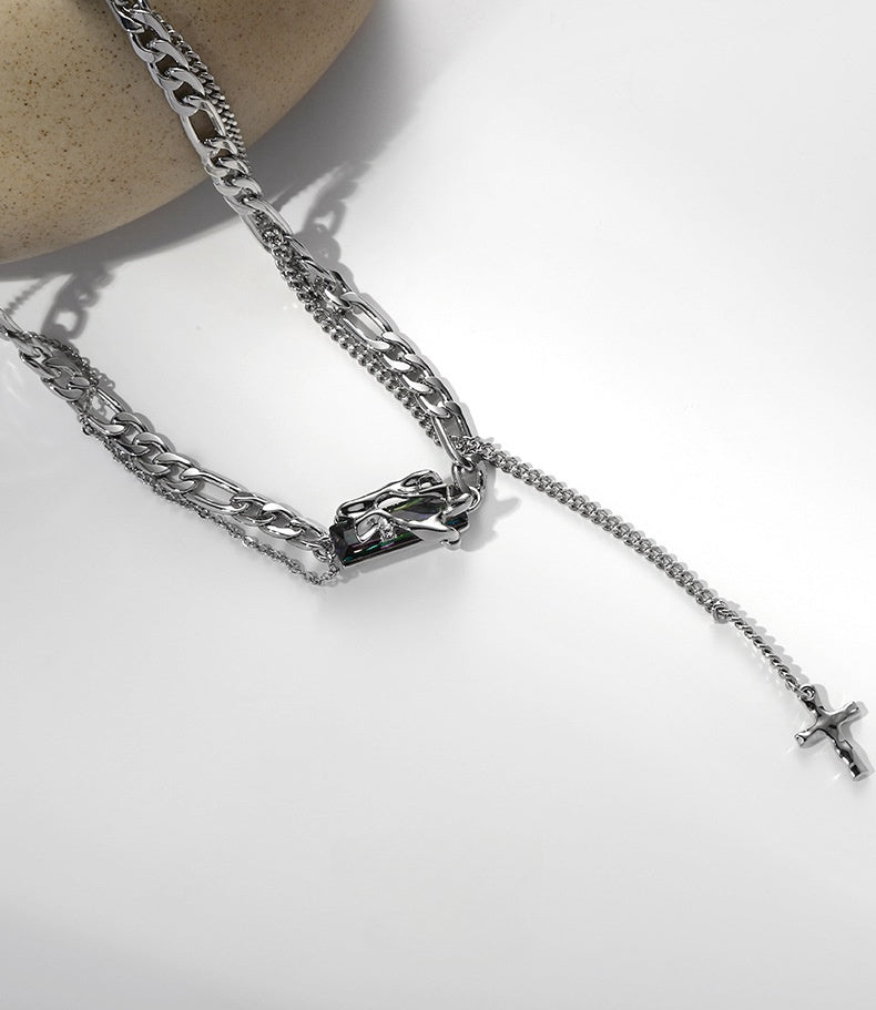 Hip-hop Unisex Rhinestone Double Layers Necklace