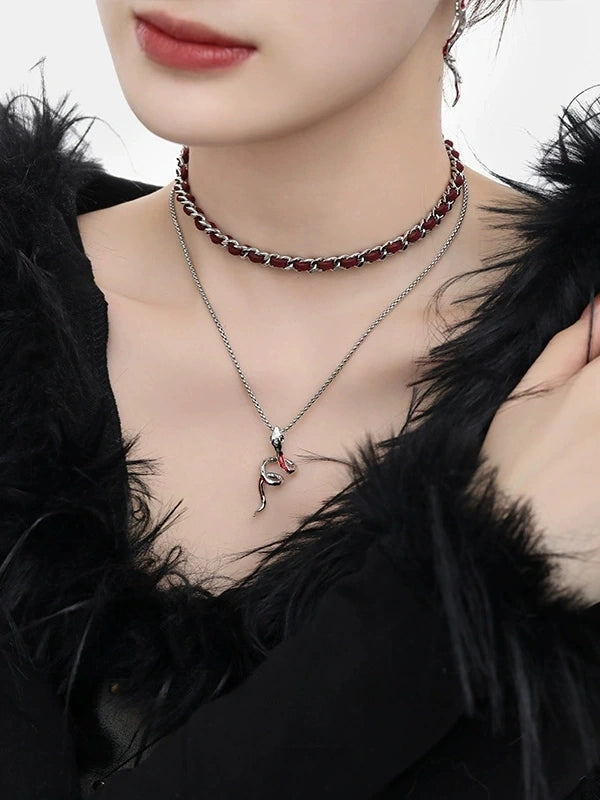 Y2K Red Snake Double Layer Necklace