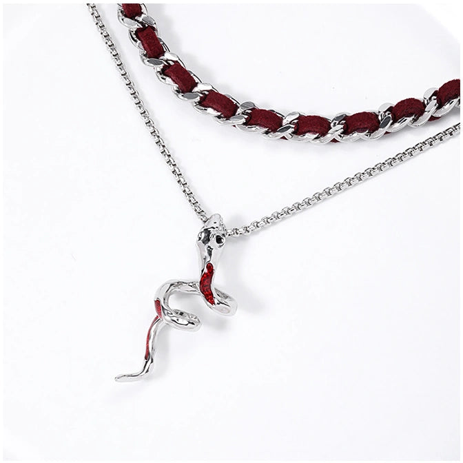 Y2K Red Snake Double Layer Necklace