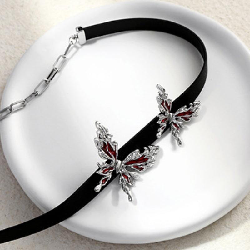 Women Red Butterfly Metal Choker