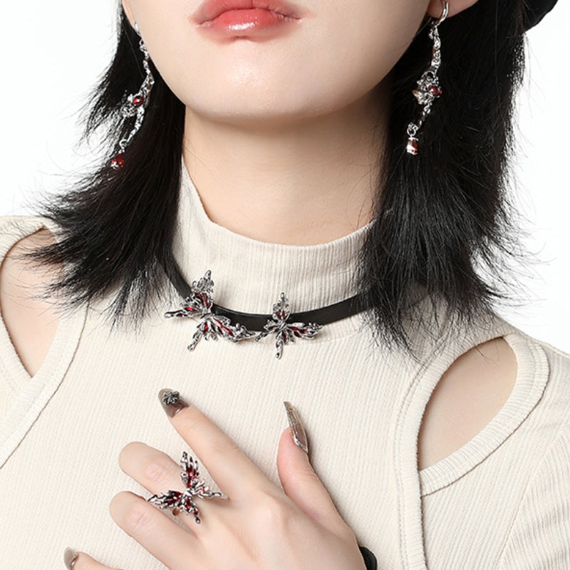 Women Red Butterfly Metal Choker