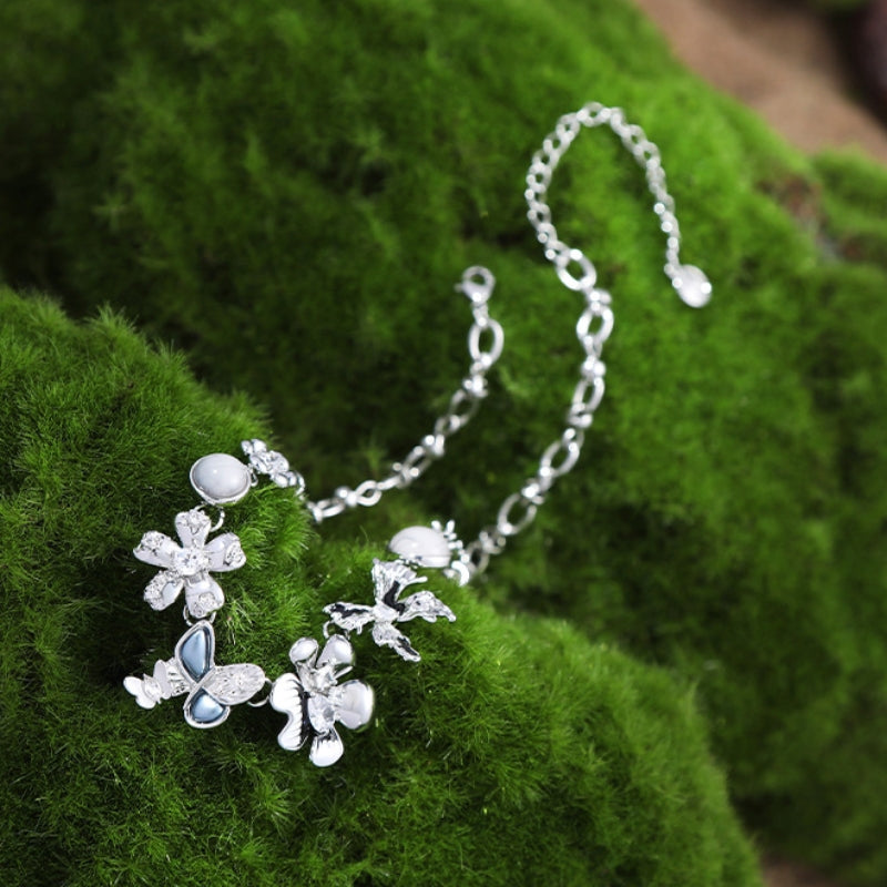 Unique Pretty Flower Butterfly Metal Necklace