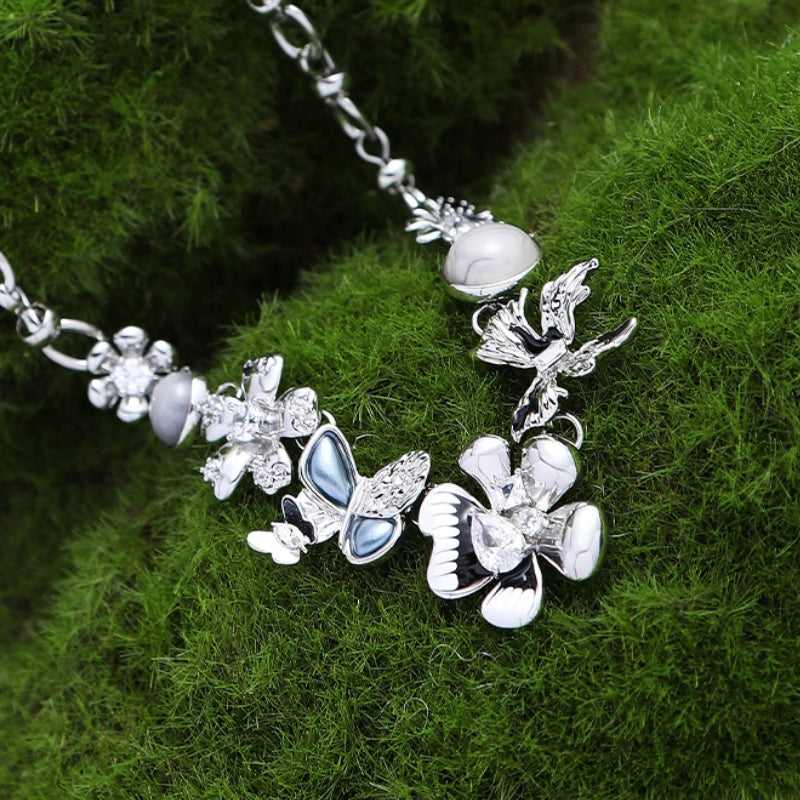 Unique Pretty Flower Butterfly Metal Necklace