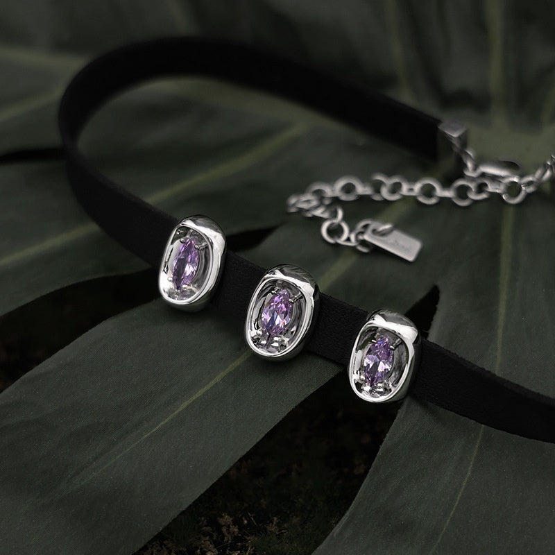 Girl Gothic Punk Purple Zircon Choker Necklace