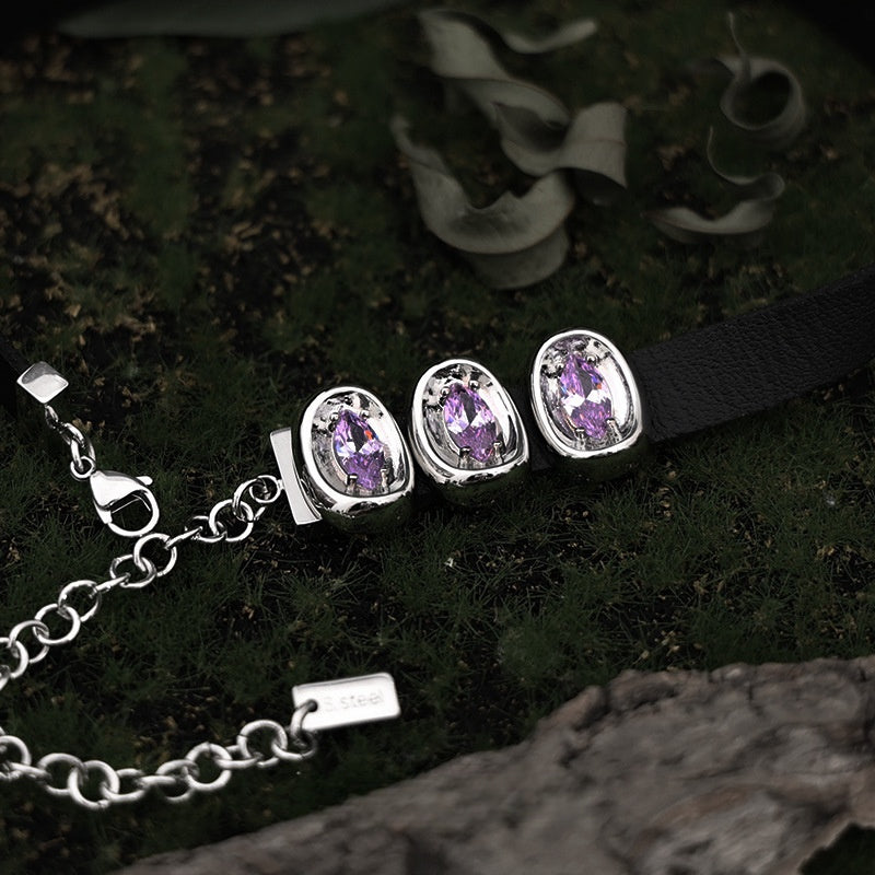 Girl Gothic Punk Purple Zircon Choker Necklace