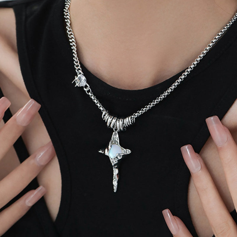 Chic Unisex Moonstone Ninja Star Necklace