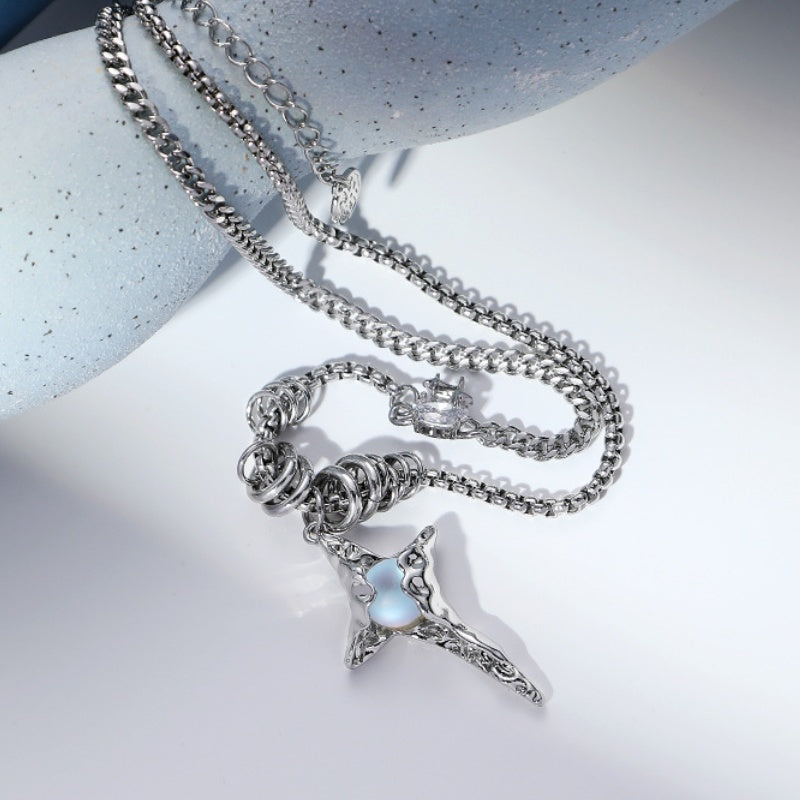 Chic Unisex Moonstone Ninja Star Necklace