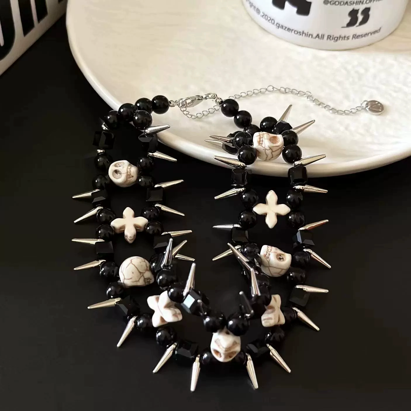 Gothic Skull Rivet Black Beads Choker