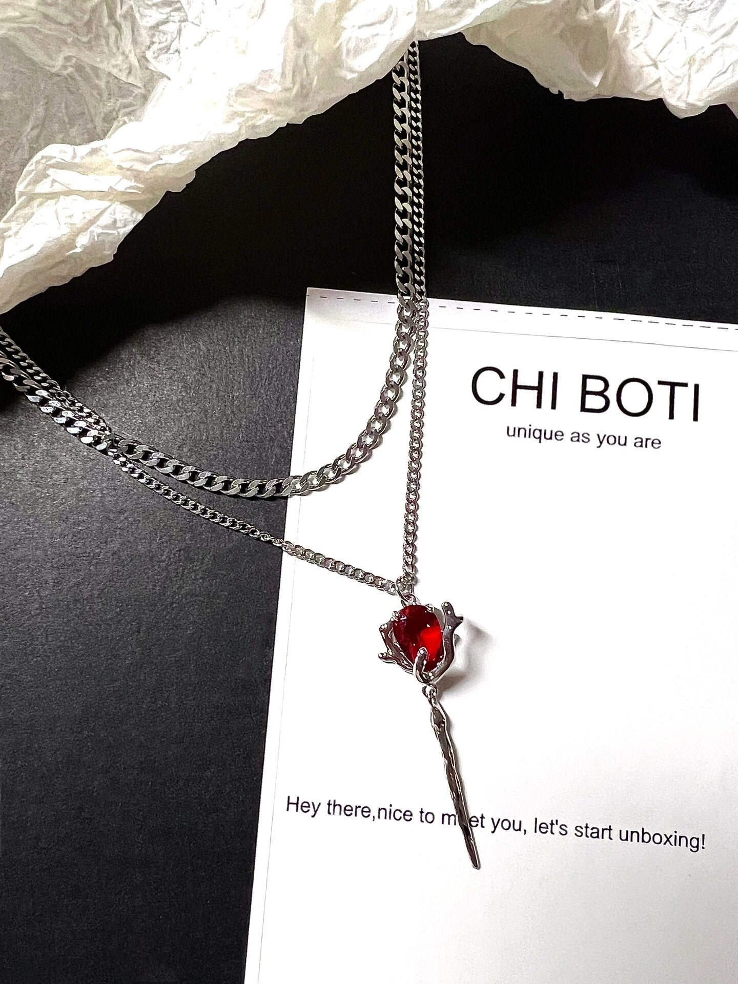 High-fashion Girl Red Rose Zircon Necklace