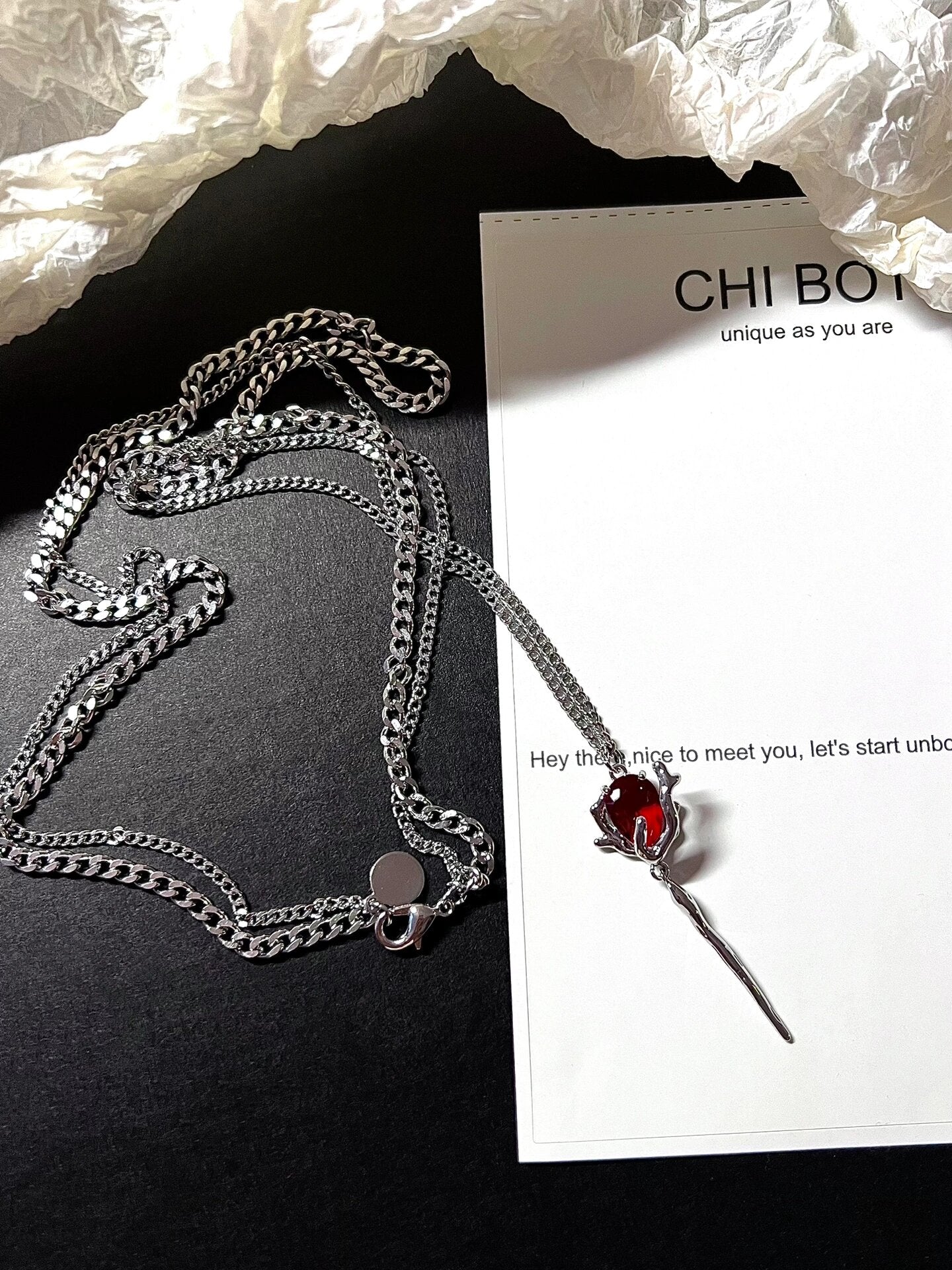 High-fashion Girl Red Rose Zircon Necklace