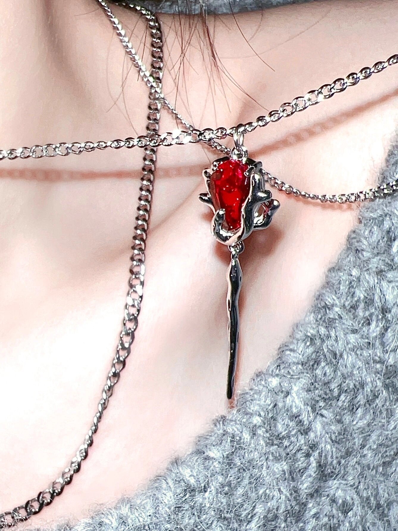 High-fashion Girl Red Rose Zircon Necklace