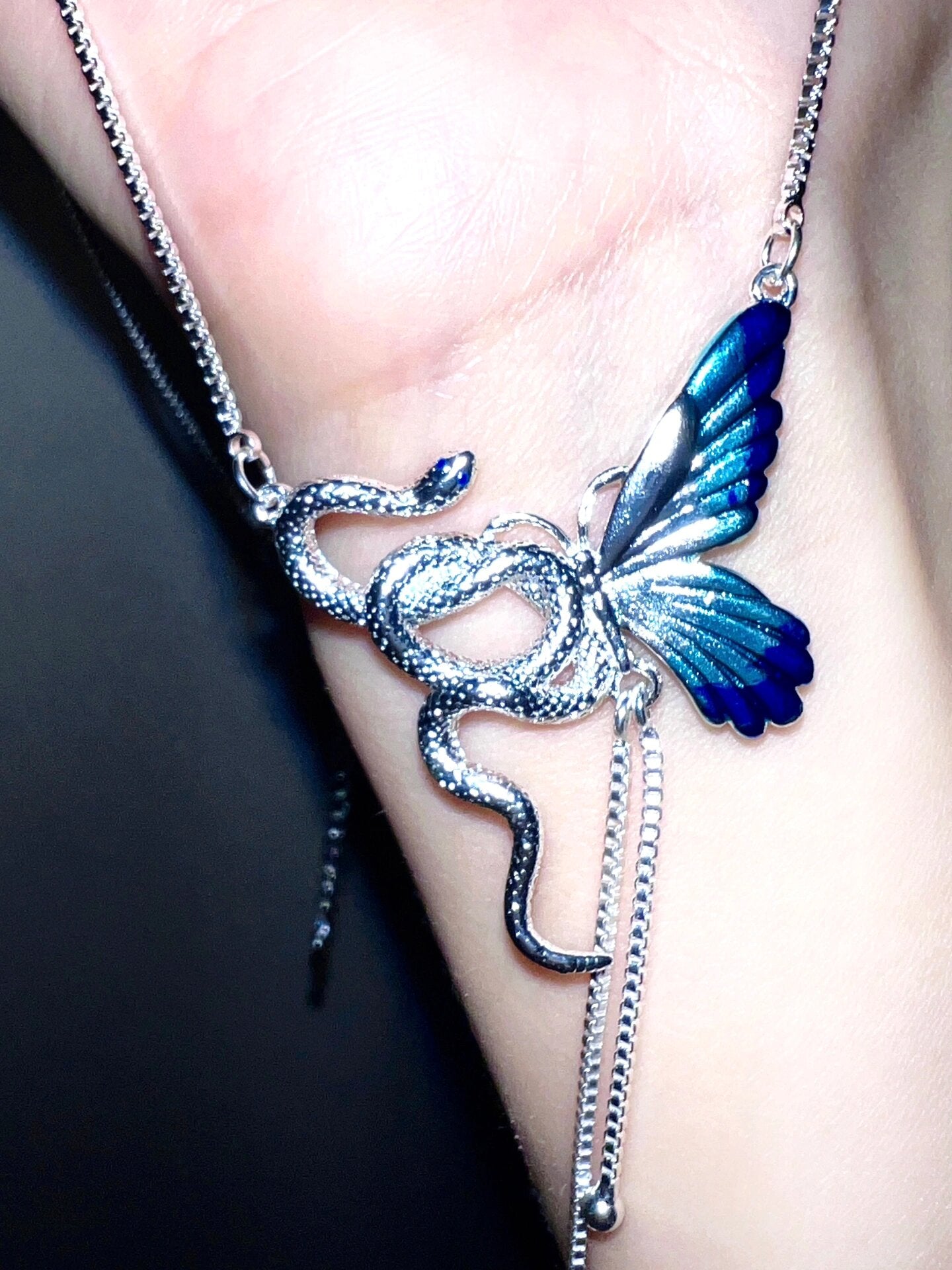 Unique Unisex Blue Butterfly & Snake Necklace