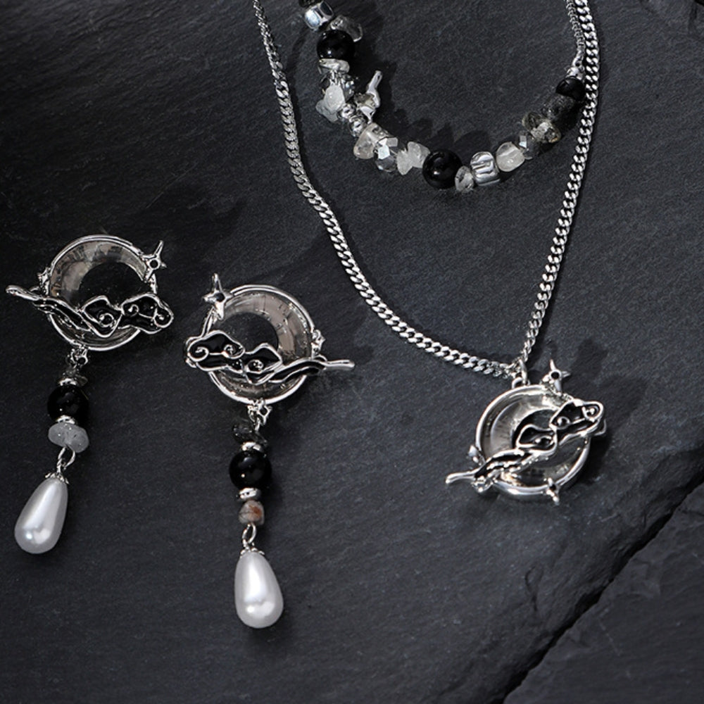 Chinese Style Designer Moon & Cloud Bead Necklace