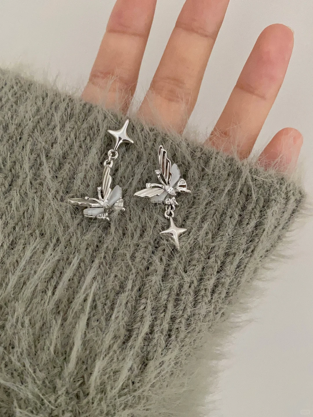 Chic Xie Lian Asymmetrical Silver Butterfly Stud Earring