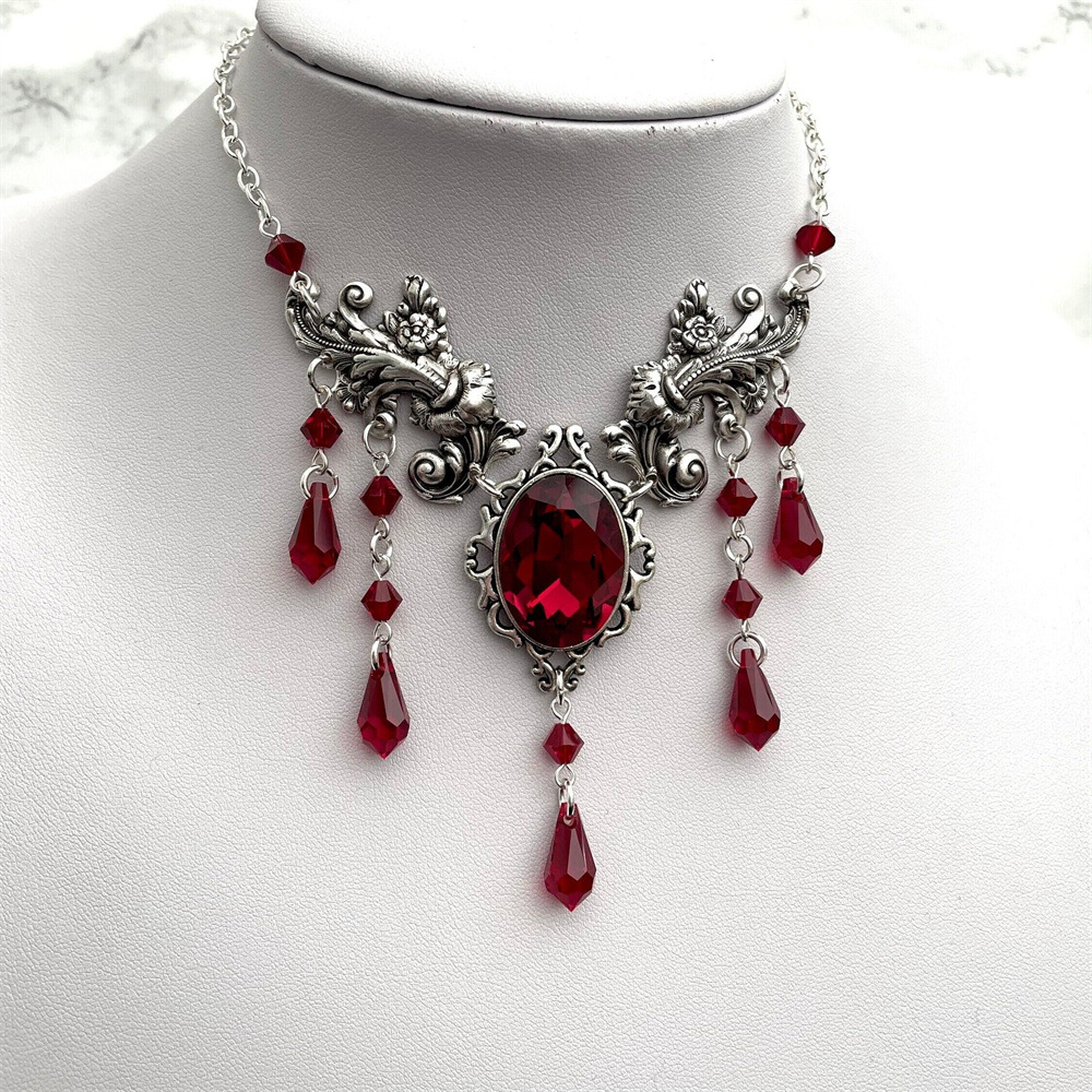 Gothic Style Red Rhinestone Flower Choker Necklace