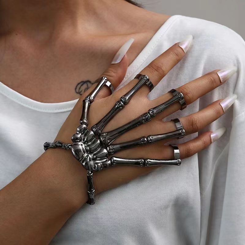 Unisex Gothic Dark Mechanical Bone Adjustable Ring