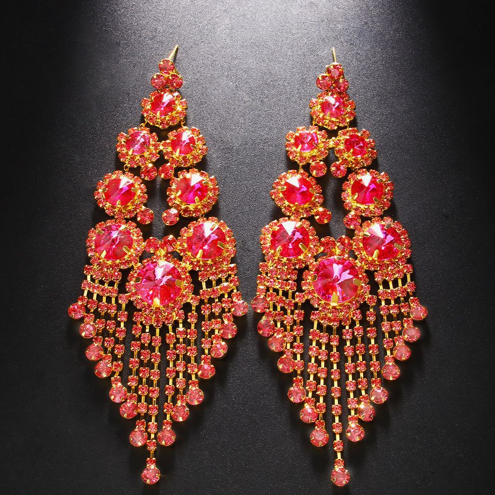 Fashion Large Rhinestone Long Tassel Earring